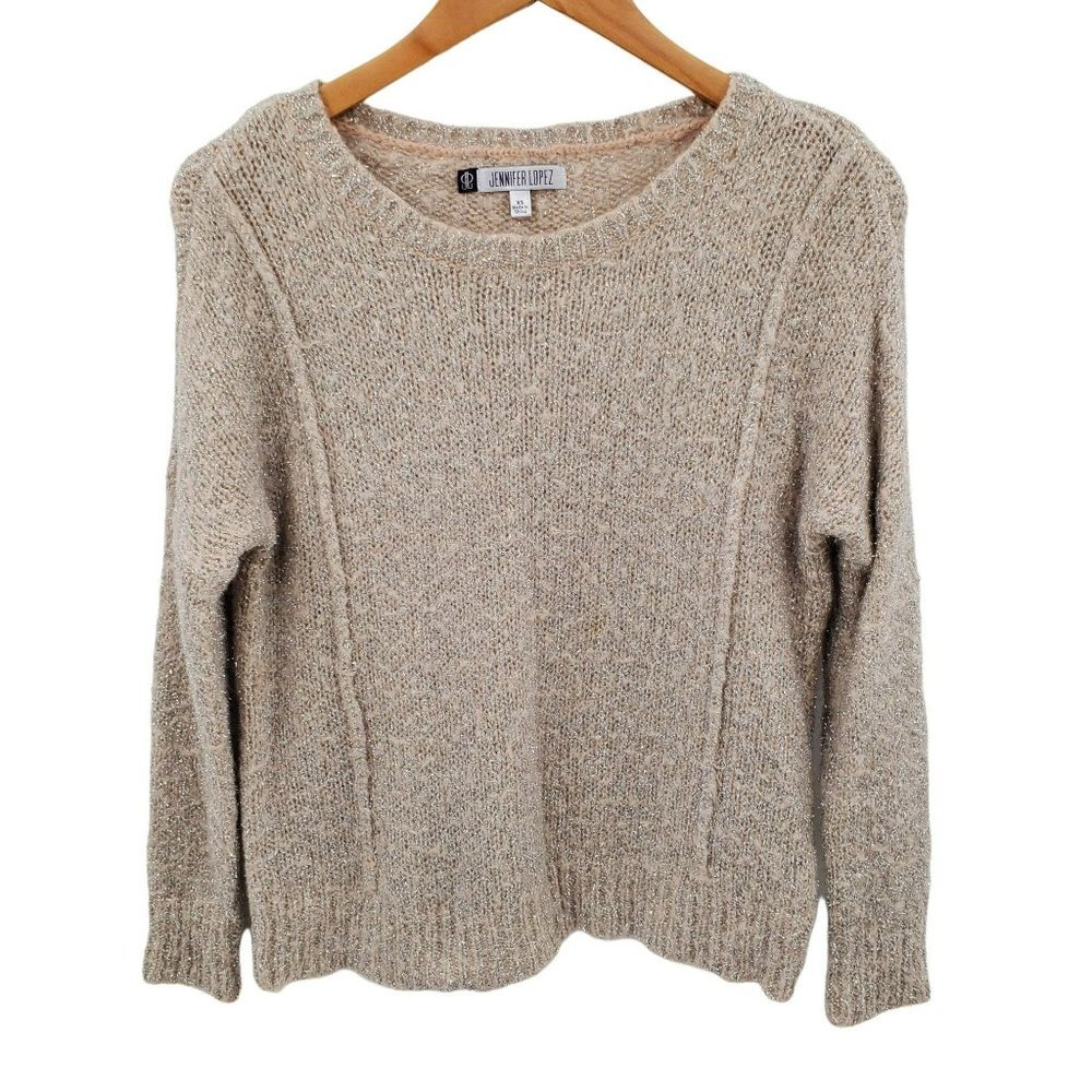 Jennifer Lopez Womens Pink Sparkle Sweater‎ Size XS Long Sleeve Crew Neck